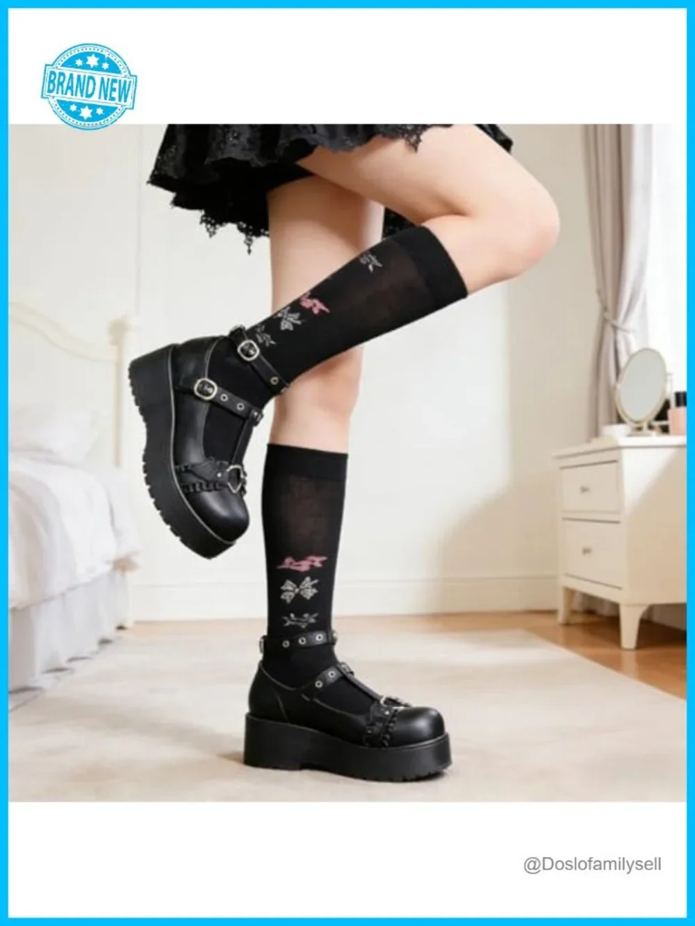 CELNEPHO Mary Jane Platform Pumps Ankle Strap Goth Dress Shoes